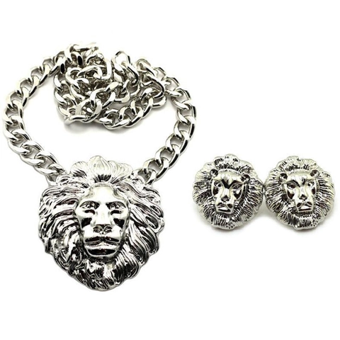 Vintage Exaggerated Lion Head Necklace Only Alloy Relief Pendant Silver Color Cuban Chain Necklace For Women Nightclub Hip Hop Jewelry