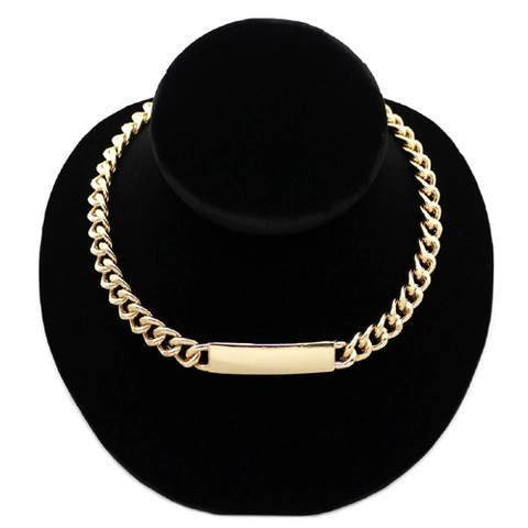 Collana a Catena Curb in Lega Streetwear per Uomo Donna Oro Argento Nero Ciondolo a Targhetta Rettangolare Vuota Gioielli a Catena Spessa