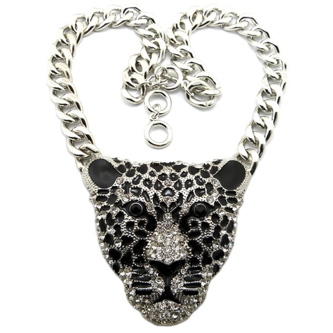 Collana con Pendente a Testa di Leopardo Hip Hop da Donna Catena a Maglia Lega Strass Gioielli con Ciondolo Animale