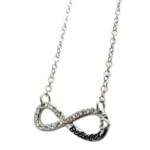 Collar con Colgante de Infinito y Corazón Believe para Mujer de Aleación con Diamantes de Imitación Color Plata Joyería de Moda