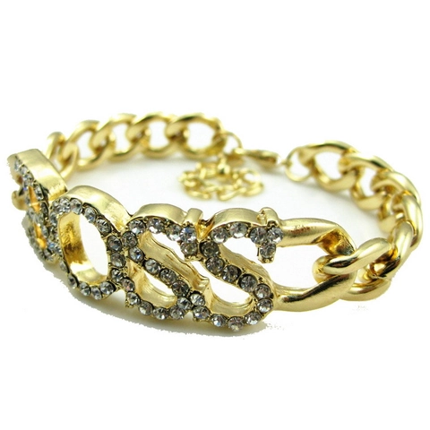 Vintage Alloy Rhinestone Letter Cuban Chain Bracelet For Women Gold Plated Chunky Hip Hop Fashion Jewelry Accessories