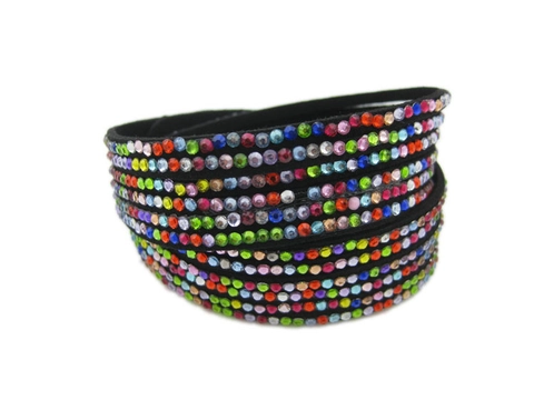 Bracciale Avvolgente con Strass Multistrato Punk Bohemien Cinturino in Pelle Scamosciata Colorata Gioielli di Moda Regalo Donna