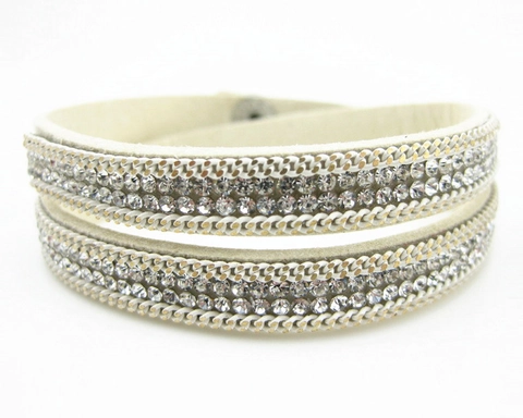 Braccialetto Avvolgente in Camoscio Multistrato con Strass Gioielli Hip Hop per Uomo Donna Bracciale con Bottone a Pressione