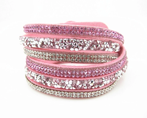 Bracciale Avvolgente in Tessuto Scamosciato con Strass per Donna Bracciale in Cristallo Boemo Scintillante a Più Strati Gioielli Accessori Feste