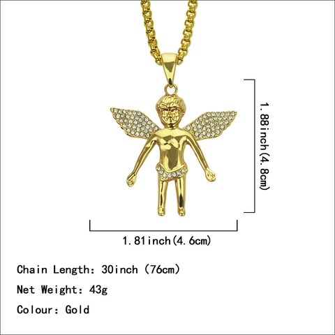 Hiphop Engel Cherub Hanger Halsketting Strass Inlaid Legering 18K Verguld Schakelketting Mannen Vrouwen Streetwear Sieraden