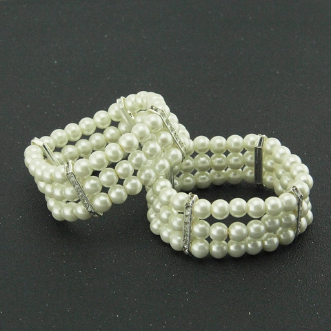 Multi-Layer Alloy Artificial Pearl Rhinestone Elastic Bangle Bracelet For Women Vintage Fashion Jewelry Party Accessory