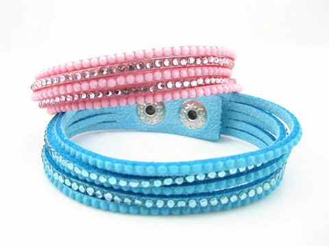 Mode Synthetisches Wildleder Mehrschichtiges Wickelarmband Mit Strass Verzierung Geometrisches Rundperlen Armband Für Damen Herren