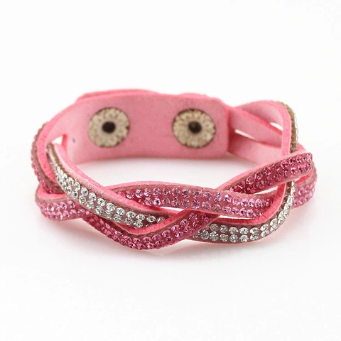 Bracciale Intrecciato Unisex alla Moda in Velluto Coreano con Strass Cinturino da Polso Gioiello Creativo Multistrato Con Bottoni