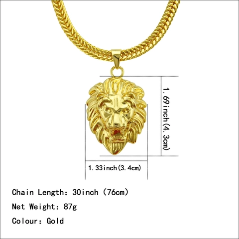 Collana con Pendente a Testa di Leone Hip Hop da Uomo Catena Franco in Lega di Zinco Placcato Oro Gioielli da Uomo Street Style