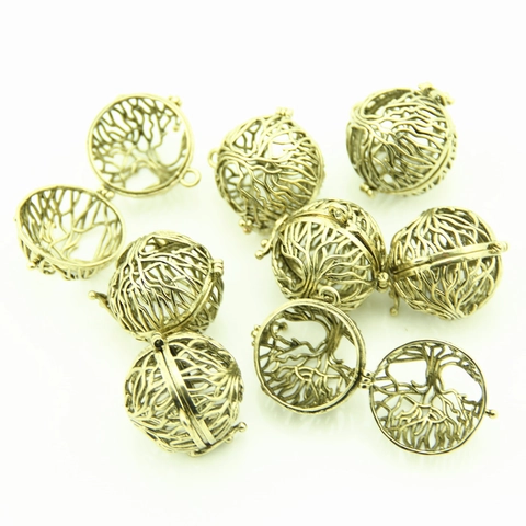 Vintage Antique Bronze Alloy Hollow Tree Of Life Locket Pendant For DIY Jewelry Making Openable Spherical Branch Pattern Pendant