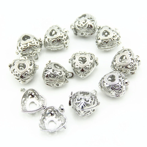 Alloy Hollow Heart Locket Pendant For Aromatherapy Diffuser DIY Jewelry Making Accessories Silver Tone Vintage Style Pendant