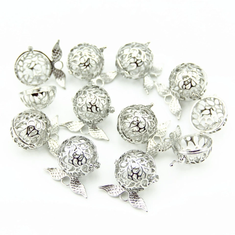 Colgante Relicario Alas de ángel Bola Hueca Difusor de Aceites Esenciales Jaula Para DIY Joyería Color Plata Antigua Aleación de Metal