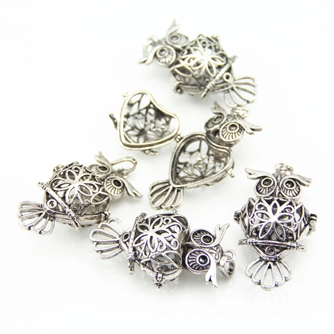 Vintage Alloy Owl Hollow Locket Pendant Antique Silver Openable Heart Interior DIY Jewelry Making Charms Accessory