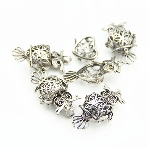Vintage Alloy Owl Hollow Locket Pendant Antique Silver Openable Heart Interior DIY Jewelry Making Charms Accessory