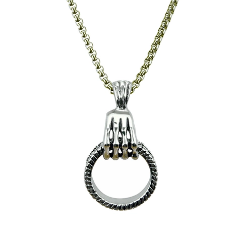 Vintage Gothic Skeleton Hand Pendant Necklace Punk Hip Hop Retro Silver Color Alloy Box Chain Jewelry For Men Women