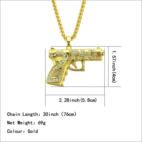 Collana Con Ciondolo a Pistola in Strass Hip Hop per Uomo Donna Lettera Iced Out Placcato Oro Argento Gioielli Lega