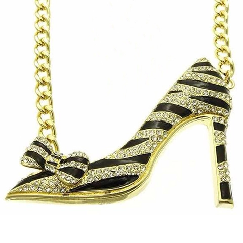 Collana con Pendente a Fiocco e Scarpa col Tacco in Lega di Moda Strass Intarsiato Placcato Oro Argento Gioielli da Donna Regalo Festa