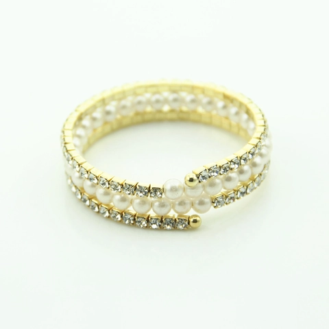 Luxus Mehrlagiges Spirale Perlen Armband Für Damen Legierung Galvanisiert Strass Künstliche Perlen Stretch Armreif Modeschmuck