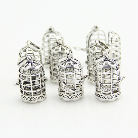 Vintage DIY Jewelry Accessories Antique Silver Plated Hollow Birdcage Pendant Openable Locket Cage Charms For Necklace Making