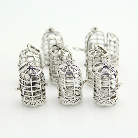 Vintage DIY Jewelry Accessories Antique Silver Plated Hollow Birdcage Pendant Openable Locket Cage Charms For Necklace Making