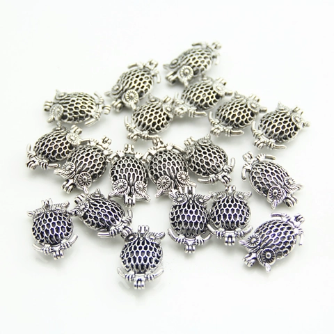 Retro Antique Silver Alloy Hollow Owl Cage Pendant For DIY Jewelry Making Essential Oil Aromatherapy Diffuser Locket Crafting Accessory