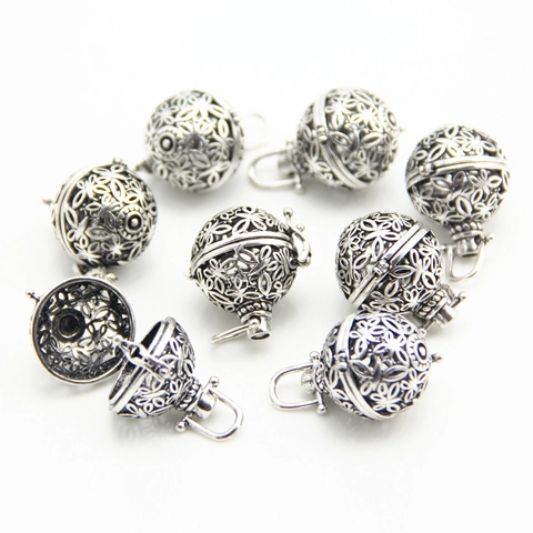 Vintage Antiksilber Hohl Blume Kugel Medaillon Anhänger Für DIY Schmuckherstellung Ätherisches Öl Diffusor Anhänger