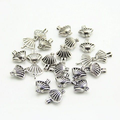 Vintage Antique Silver Alloy Hollow Out Fan Locket Pendant Openable Essential Oil Diffuser DIY Jewelry Making Accessory