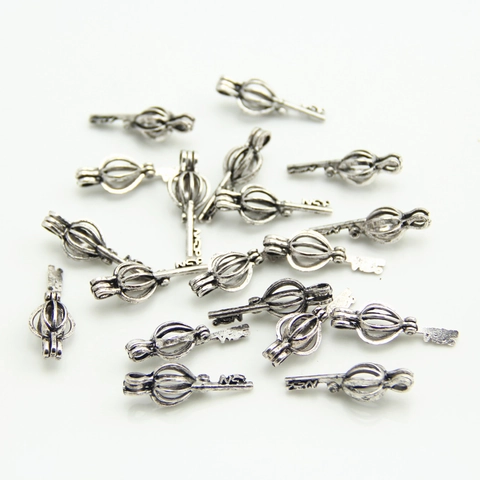 Antique Silver Hollow Key Shape Locket Pendant For DIY Jewelry Making Openable Essential Oil Diffuser Cage Locket Accessories