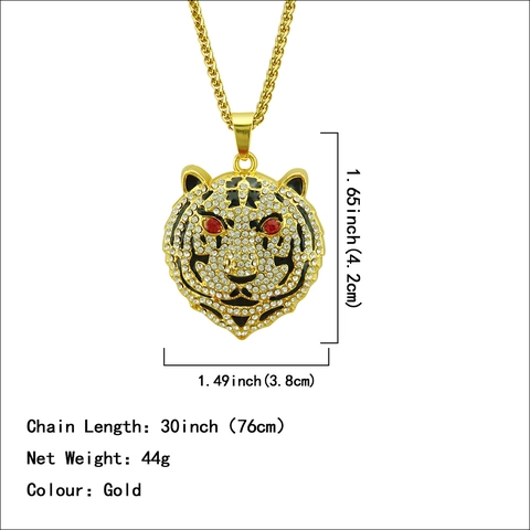 Hip Hop Gold Color Alloy Tiger Head Pendant Necklace For Men Women Iced Out Rhinestone Animal Necklace Foxtail Chain Jewelry