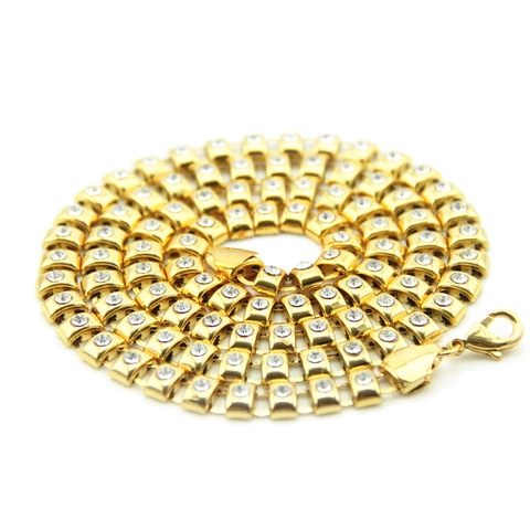 Hip-Hop-Halskette aus vergoldeter Legierung mit Strasssteinen Geometrisches Gliederkette für Damen Herren Partyschmuck
