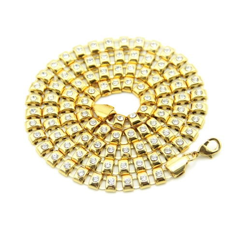Hip-Hop-Halskette aus vergoldeter Legierung mit Strasssteinen Geometrisches Gliederkette für Damen Herren Partyschmuck