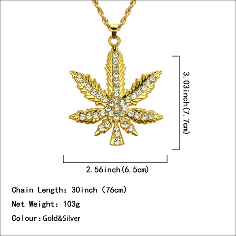 Collana Con Ciondolo Foglia di Acero Hip Hop Iced Out Lega Strass Gioielli Foglia Con Catena a Corda Uomo Donna Regalo
