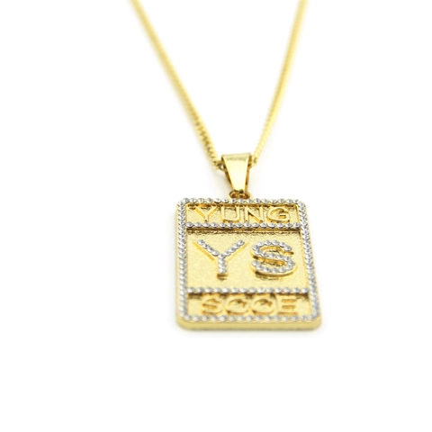 Collana Hip Hop in Lega con Targhetta Militare e Strass Ciondolo Lettere Iced Out Catena Cubana Placcata Oro Gioielli Uomo