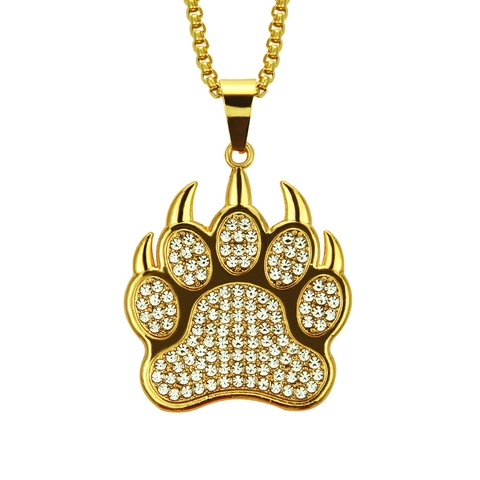 Collana con Ciondolo a Zampa d'Orso Hip Hop con Strass Artiglio di Animale Catena Veneziana Oro Argento Gioielli di Moda