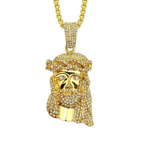 Hip Hop Jezus-hoofd Hanger Ketting Iced Out Goud Zilver Verguld Strass Legering Box Ketting Voor Heren Sieraden