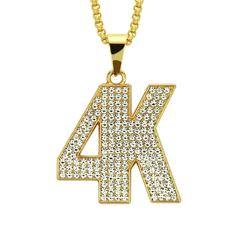 Collana con Ciondolo Lettera 4K Iced Out Colore Oro Gioielli Hip Hop per Uomo Donna Lega con Strass Pavé Catena Box Collana
