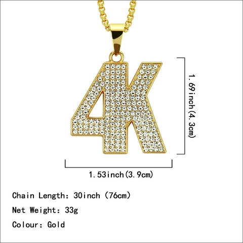 Collana con Ciondolo Lettera 4K Iced Out Colore Oro Gioielli Hip Hop per Uomo Donna Lega con Strass Pavé Catena Box Collana