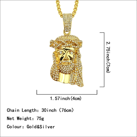 Hip Hop Jezus-hoofd Hanger Ketting Iced Out Goud Zilver Verguld Strass Legering Box Ketting Voor Heren Sieraden