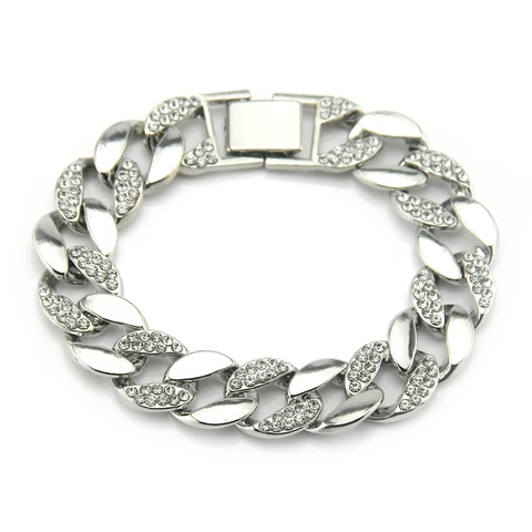 Bracciale Hip Hop Uomo Maglia Cubana Iced Out Lega Placcato Oro Argento Bracciale a Catena con Strass Pave Gioielli di Moda Regalo
