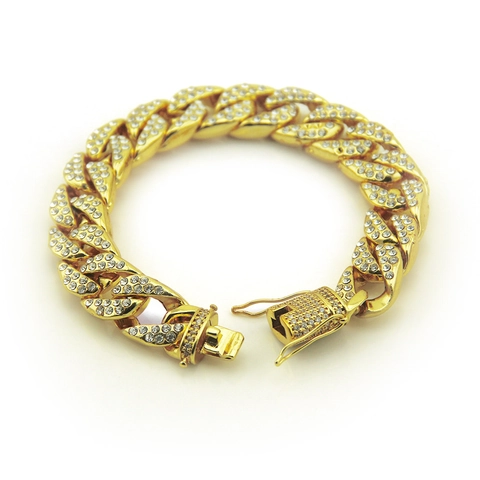 Bracciale Catena Cubana da Uomo Hip Hop Iced Out Lega Strass Miami Oro Argento Placcato Gioielli Regalo Accessori