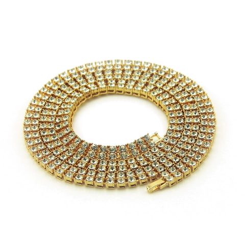 Collana a Catena in Lega con Strass a Doppia Fila Hip Hop per Uomo Placcato Oro Argento Lusso Iced Out Gioielli Bracciale Tennis