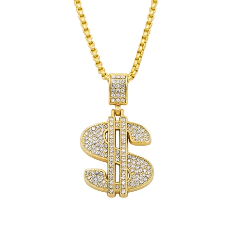 Hip Hop Dollarzeichen Anhänger Halskette Für Herren Vergoldet Legierung Strass Veneziakette Streetwear Mode Schmuck Halskette