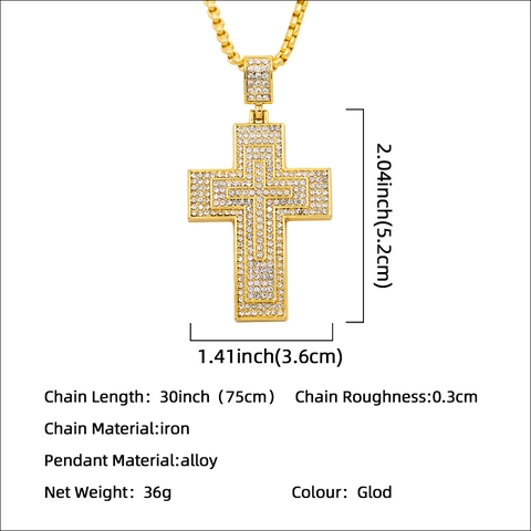 Hip-Hop Herren Goud Silber Plattiert Legierung Strass Kreuz Anhänger Halskette Mit Box-Kette Für Party Nachtclub Streetwear Mode Schmuck