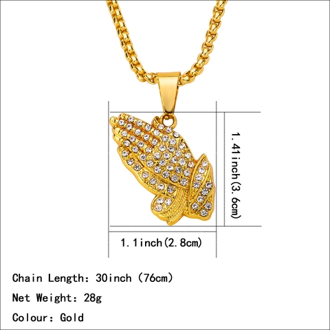 Collana Con Pendente Mani in Preghiera Hip Hop in Lega Con Strass Oro Gioielli Religiosi Ciondolo Mano Con Catena Veneziana