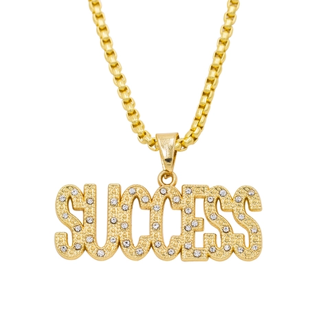 Hiphop Success Letter Hanger Ketting Goud Verguld Legering Strass Ingelegd Venetiaanse Ketting Streetwear Sieraden Unisex