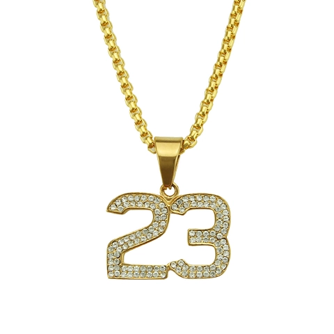 Collana con Ciondolo Numero 23 Hip Hop in Lega con Strass Pavé Gioielli Bling Catena Veneziana per Uomo Donna Oro Argento