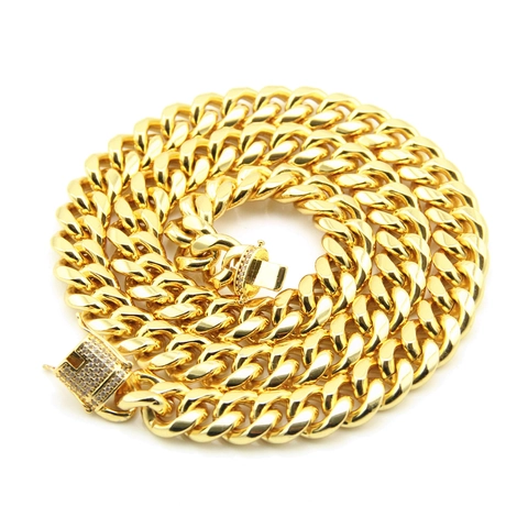 Collana a Catena a Maglia Cubana in Lega Placcata Oro Hip Hop da Uomo Chiusura con Strass Gioielli Punk Streetwear
