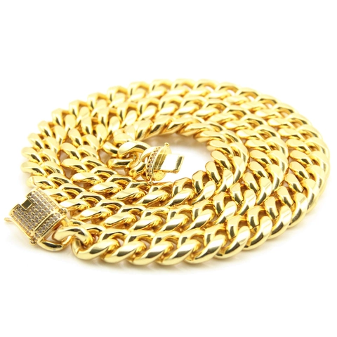 Collana a Catena a Maglia Cubana in Lega Placcata Oro Hip Hop da Uomo Chiusura con Strass Gioielli Punk Streetwear