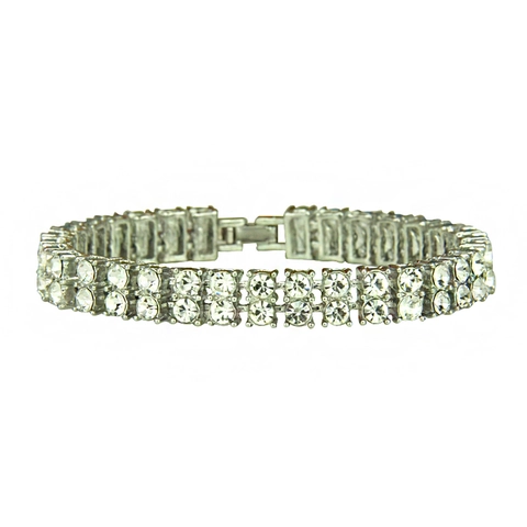 Bracciale Tennis da Uomo in Lega a Doppia Fila di Strass Hip Hop Placcato Oro Argento Punk Esagerato Gioielli da Discoteca