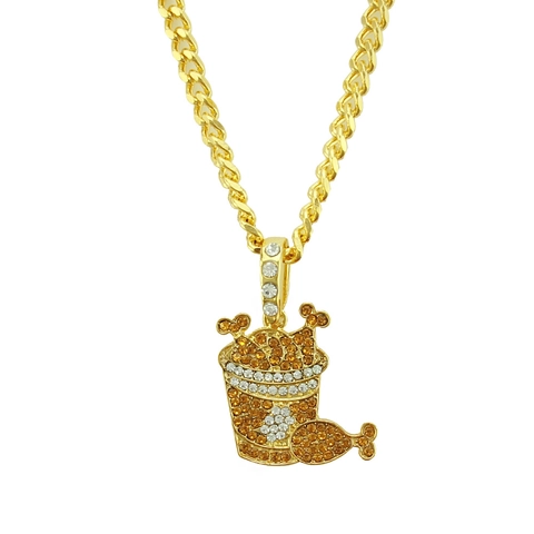 Hip Hop Gold Ton Brathähnchen Eimer Anhänger Halskette Für Herren Damen Vereiste Strass Legierung Kubanische Gliederkette Schmuck